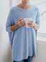 Casual Long Sleeve Cotton-Blend Solid Tunic T-Shirt