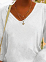 Casual Plain Autumn V neck Micro-Elasticity Loose Standard Long sleeve Regular T-shirt for Women