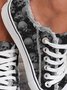 Street All Season Skull Daily Canvas Fabric Lace-Up Canvas Sneakers for Women