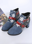 Women Floral All Season Ethnic Zipper Commuting Vintage Style Pu Rubber Classic Boots Boots