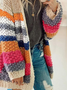 Women Casual Color Block Winter Loose Standard Wool/Knitting Thicken H-Line Regular Size Sweater