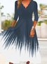 Women's A Line Dress Midi Dress Black Long Sleeve Striped Print Spring Fall V Neck Half Sleeve Casual Vintage 2022