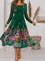 Casual Floral Square Neck Long Sleeve Dress