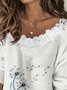 Dandelion Long Sleeve Buttoned Lace V Neck Casual Sweater