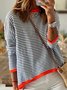 Casual Striped Long Sleeve Round Neck  Tunic Sweater Knit Jumper