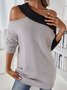 Casual Cold Shoulder Color Block Sweater