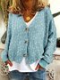 Geometric Wool/Knitting V Neck Loose Sweater Coat