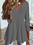 V Neck Loose Plain Patchwork Fabric Casual Tunic Top
