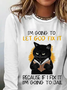 Casual Text Letters Cat Crew Neck Loose Long sleeve T-Shirt