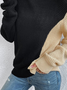 Loose Turtleneck Color Block Splicing Buttons Wool/Knitting Sweater