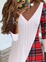 Color Block Plaid Printed Christmas V Neck Texture Casual Tunic Top