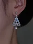 Banquet Party Silver Diamond Heart Earrings Christmas Tree Pattern Jewelry