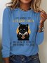 Casual Text Letters Cat Crew Neck Loose Long sleeve T-Shirt