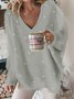 V Neck Casual Plain Pearl Fuzzy Tunic Sweater Knit Jumper