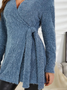 Mohair V Neck Casual Plain Front Cross Lace-up Sweater