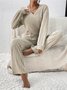 Loose Casual Plain Two-Piece Set Long sleeve Cross Neckv Top With Pants