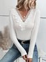 Lace Casual Long sleeve V neck T-Shirt