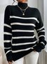Long Sleeve Color Block Striped Casual Turtleneck Sweater