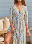 V Neck Buttoned Vacation Loose Dress