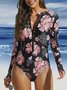 Sports Floral Printing Crew Neck Surf Suit