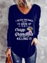 Letters Long Sleeve V Neck Casual Tunic T-Shirt