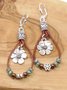 Ethnic Vintage Floral Pattern Leather Earrings Western Boho Dress Jewelry