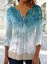Buttoned Notched Random Print Casual tunic Top