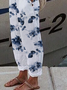 Casual Floral Print Cotton Linen Baggy Pant With Pockets