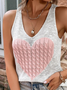 Heart Pattern Knit Casual Tank & Cami