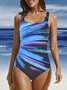 Casual Scoop Neck Abstract One-Piece