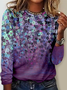 Crew Neck Long Sleeve Floral Regular Micro-Elasticity Regular Fit Blouse For Women