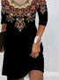 Women's Loose Jersey Casual Ethnic Printed Cold-shoulder Dress