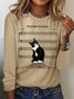 Crew Neck Long Sleeve Text Letters Regular Micro-Elasticity Regular Fit Blouse For Women