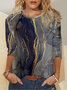 Crew Neck Long Sleeve Abstract Regular Micro-Elasticity Regular Fit Blouse For Women