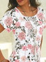 Floral Short Sleeve Crew Neck Casual Tunic T-Shirt