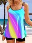 Vacation Ombre Printing Scoop Neck Tankini
