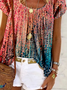 Casual Loose Crew Neck Abstract Printed Blouses