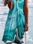 Women's Wave Pattern Casual Jersey V Neck Short Sleeve Dress