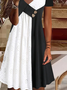 Casual V Neck Color-block Jersey Embroidery Dress