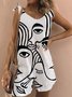 Cotton Loose Casual Abstract Face Crew Neck Jumpsuit