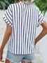 Striped Short Sleeve Buckle Notched Casual Tunic Shirt