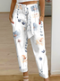  Floral-Printed  Casual Cropped Pants