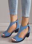Cutout Peep Toe Comfy Chunky Heel Sandals with Back Zip