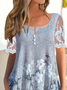 Crew Neck Floral Casual Lace Shirt