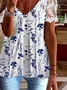 Lace Floral Casual V Neck tunic Shirt