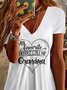 Casual Jersey Text Letters V Neck Dress