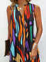 Casual Abstract Sleeveless Stand Collar Tunic Dress