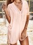 Vacation Plain Hollow Out V Neck Coverup