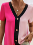Color Block Loose Casual Blouse