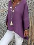 Solid Casual Long Sleeve V Neck Tunic Blouse